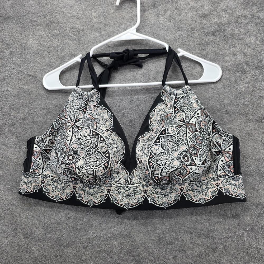 Swimsuits For All Bikini Top Womens 20 Plus Black Halter Tie Back Paisley